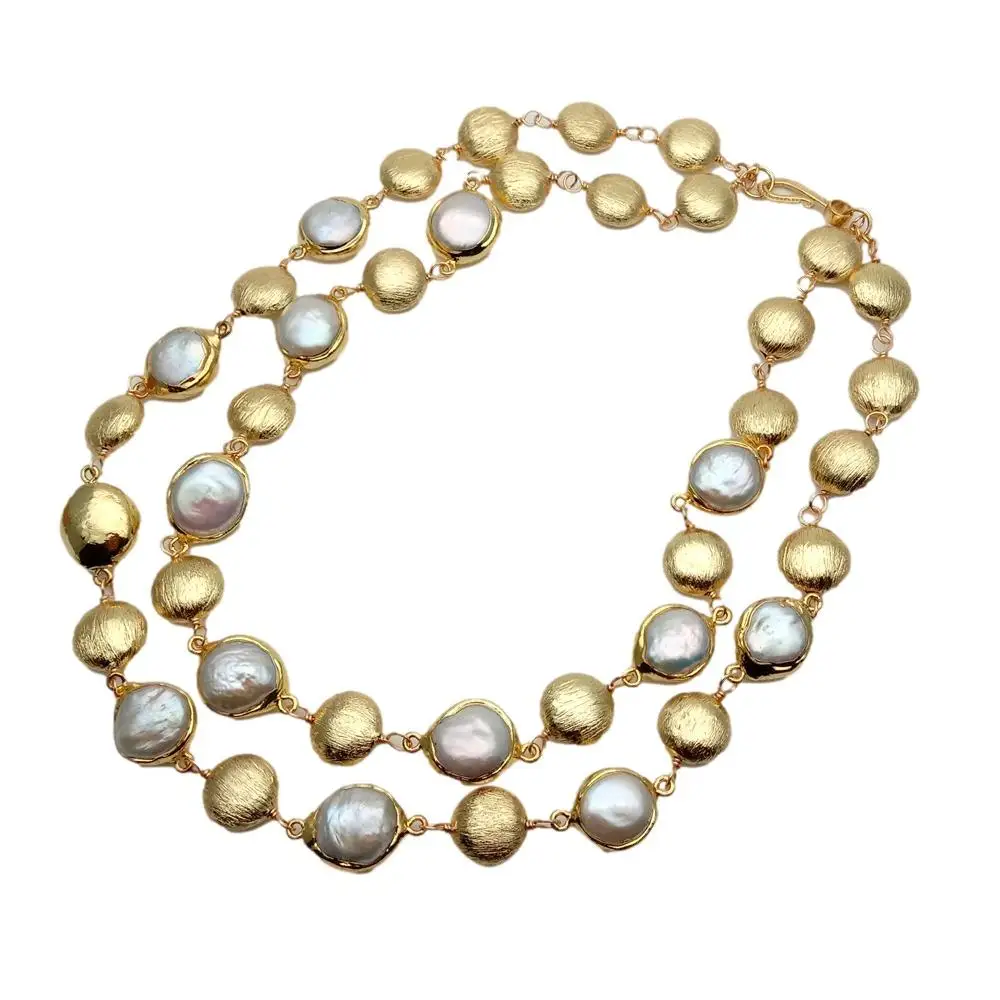 

Y.YING Freshwater Cultured White Coin Pearl Brushed Bead Necklace Multi Strands Luxurious Style Women Jewelry