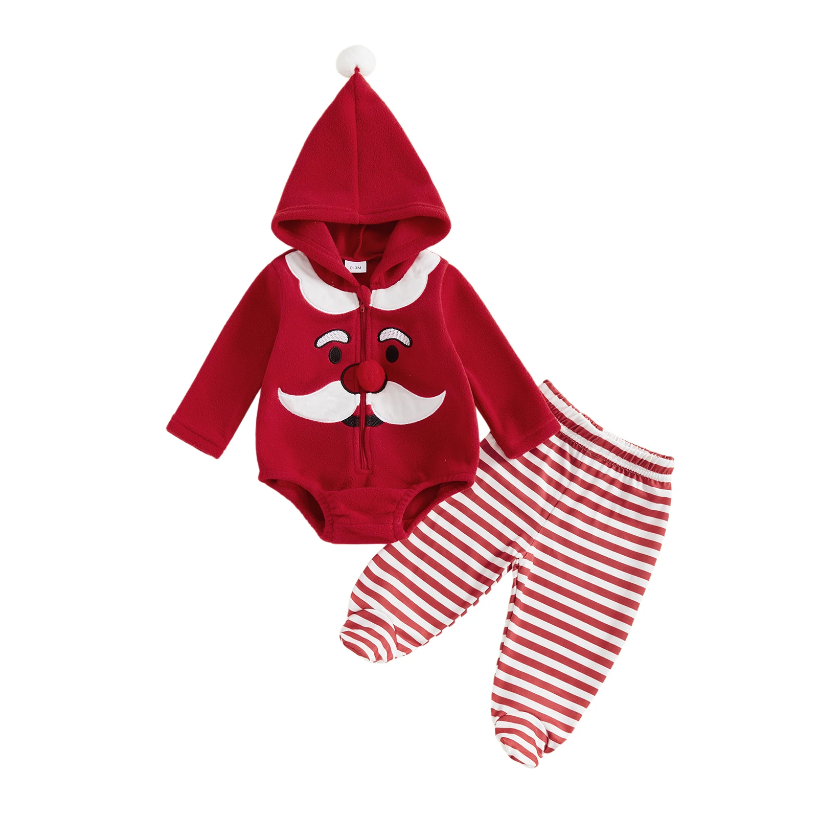 

Рождественский наряд для малышей, очаровательный комбинезон с капюшоном Санта-Клауса и подходящие полосатые штаны для маленьких мальчиков и девочек