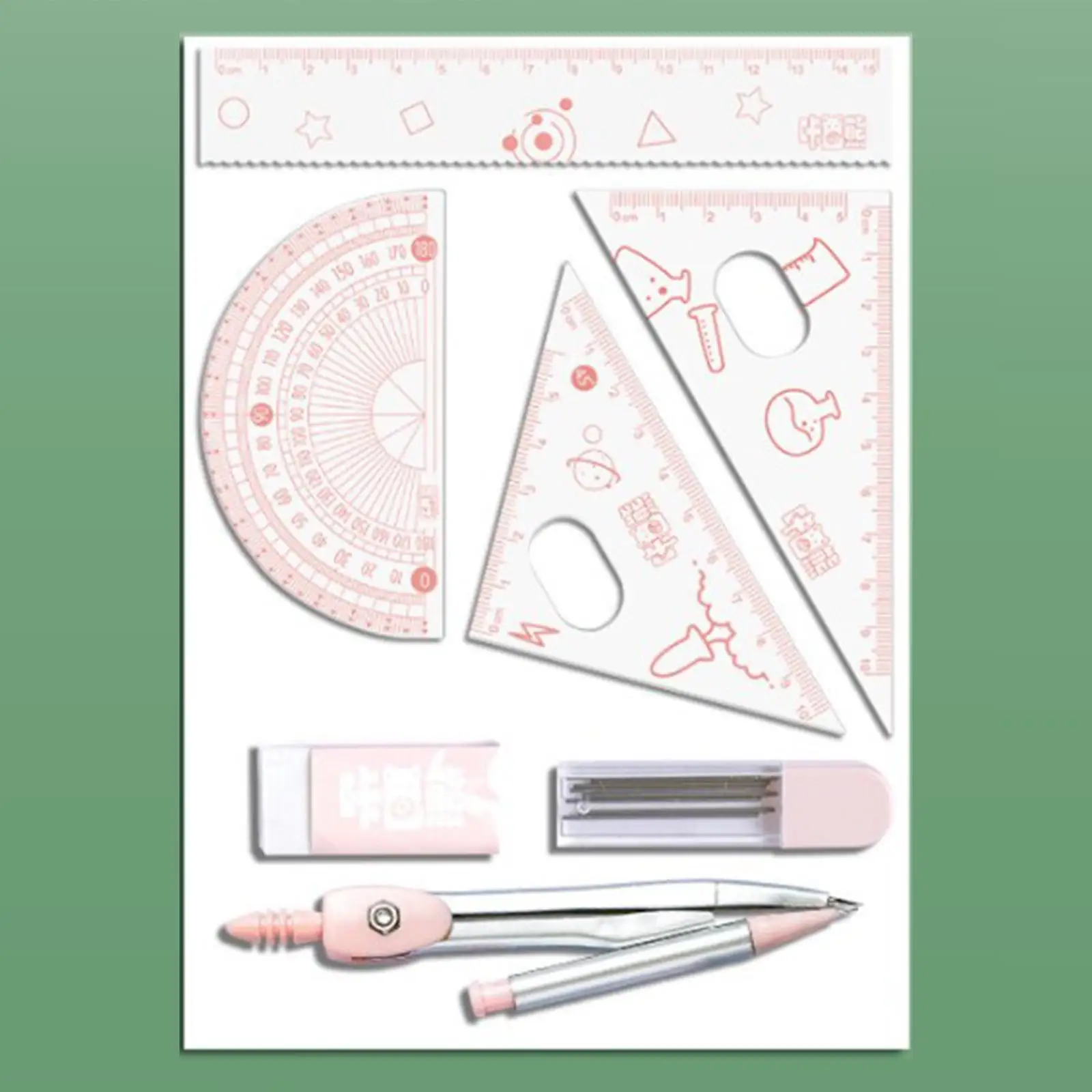 Plastic Ruler Math Set Drawing Ruler Student Learning Stationery Geometry Tools for Elementary School Classroom Supplies