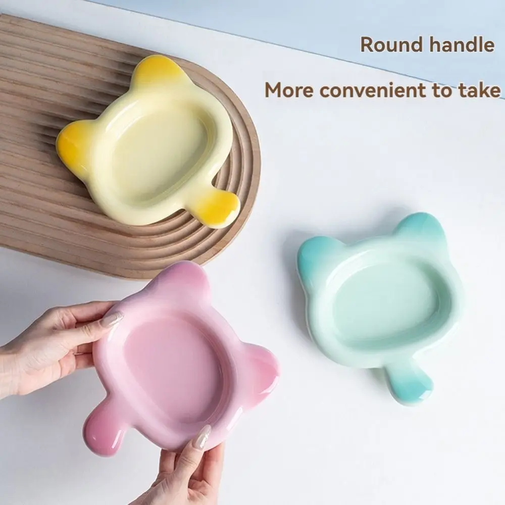 وعاء قطة من السيراميك غير قابل للانزلاق مضاد للقيء مع مقبض حاوية مياه طعام الكلاب ثابتة وسهلة التنظيف صينية الوجبات الخفيفة للحيوانات الأليفة طعام جاف رطب #4