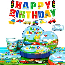 Transportation Birthday Party Supplies,104pcs Party Tableware Set - Birthday Decor Banner Tablecloth Plates Napkin etc