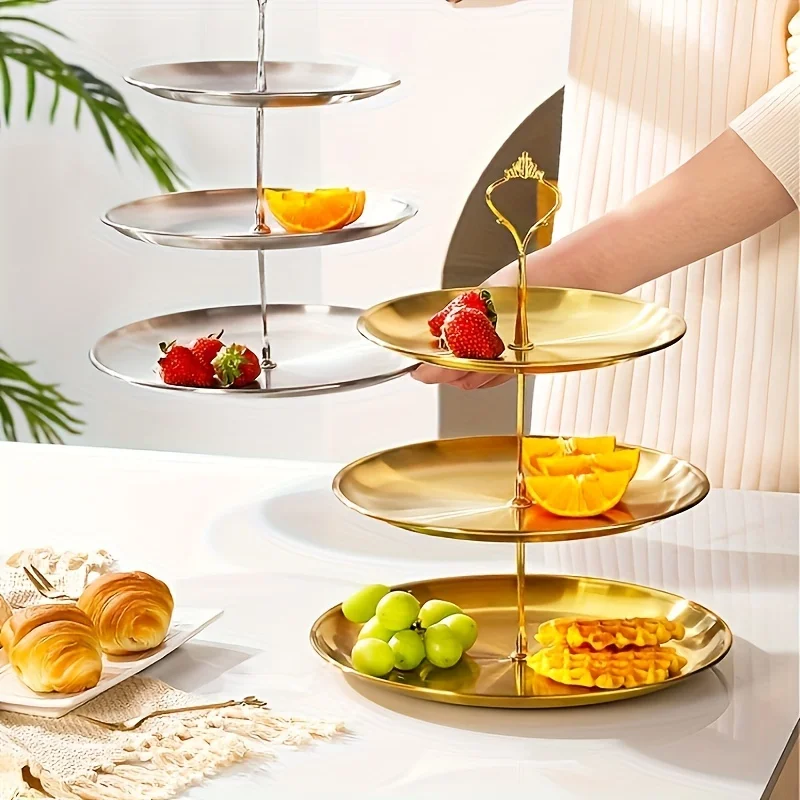 1Pc, Three-layer Stainless Steel cake Tray, Cake, Snack Plate, Birthday, Wedding Party Dessert Stand, Table Dessert Display Stan