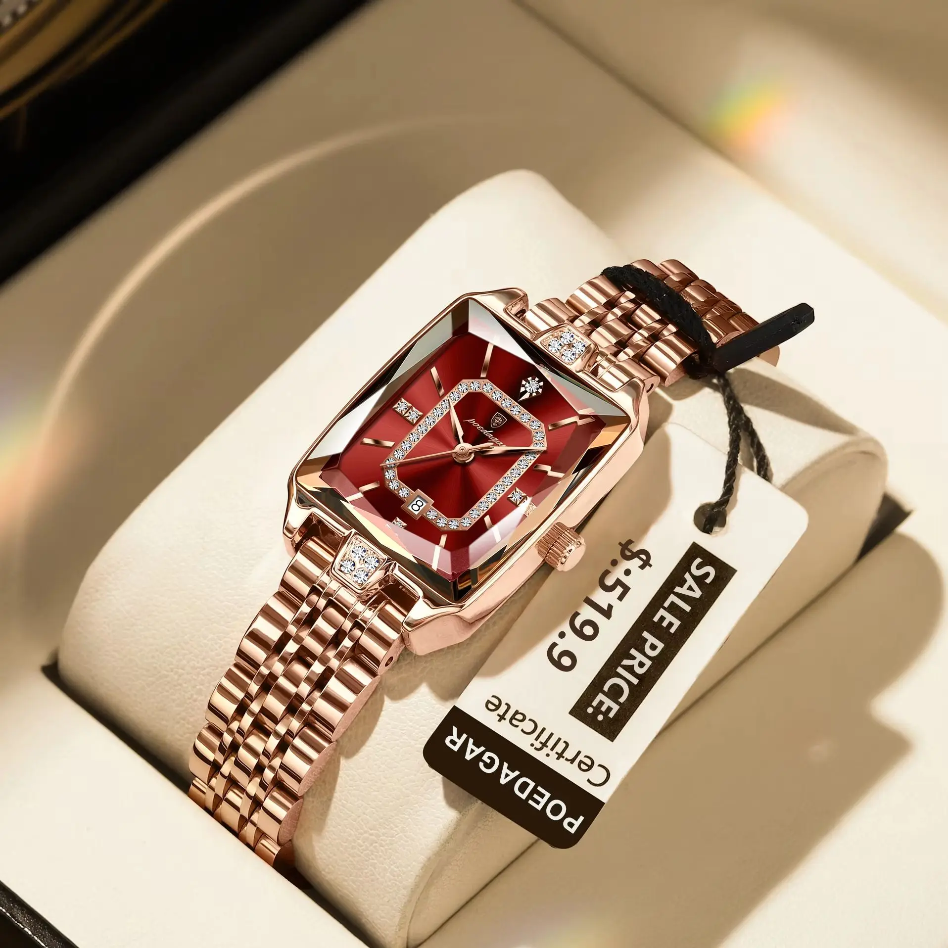 포에다가 패션 우아한 여성 손목시계 방수 날짜 여성 시계 고급 스테인리스 스틸 쿼츠 여성 시계 레로즈 선물