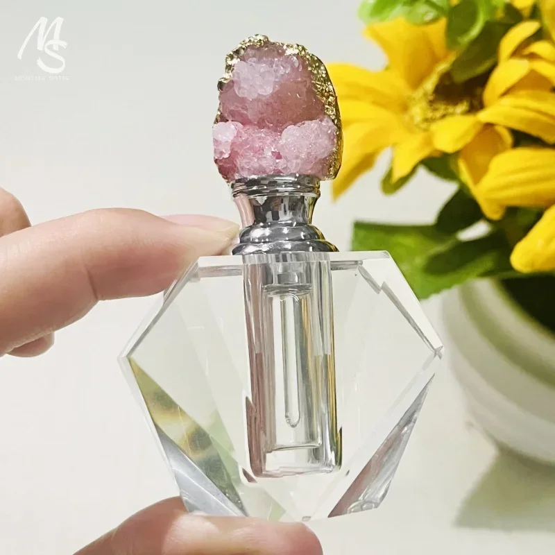 1Pc2ml Pink Crystal Perfume Bottle Glass Rod Handmade Heart Wheel Symbolizing Love Packaging Essential Oil Agarwood Empty Bottle