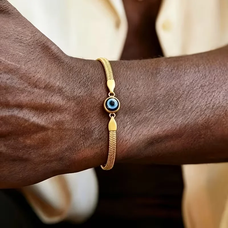 Edelstahl-Armbänder mit runden blauen Augen und Glücksbringer-Klinge für Damen und Herren – Schmuckgeschenke