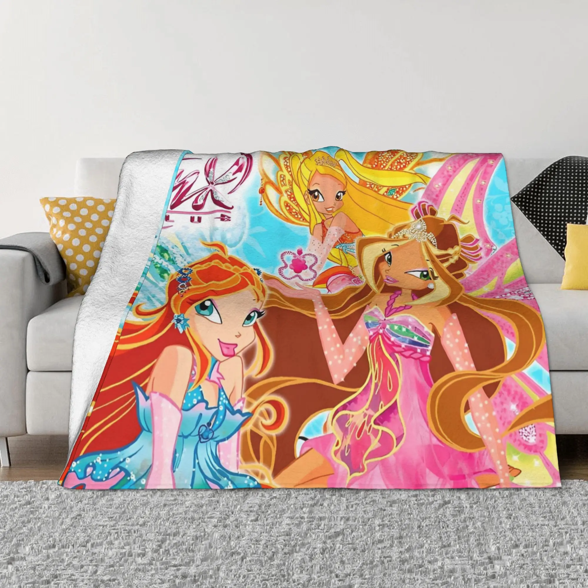 Winx Saga Club Movie Cartoon Blanket Coral Fleece Plush Textile Decor  Portable Warm Throw Blanket for Sofa Bedroom Bedspreads