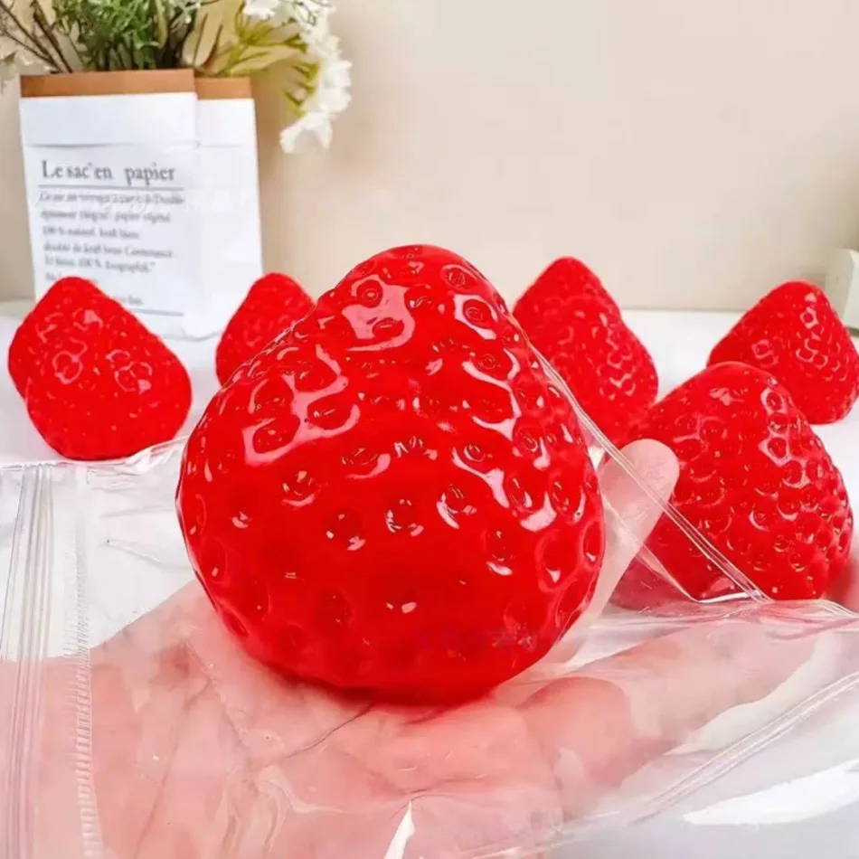 Glossy Simulation Strawberry Maltose Squeeze Toy, Shiny Soft TPR Slow Rebound Squishy Fidget Toy, Stretchable Anxiety Relief Dec