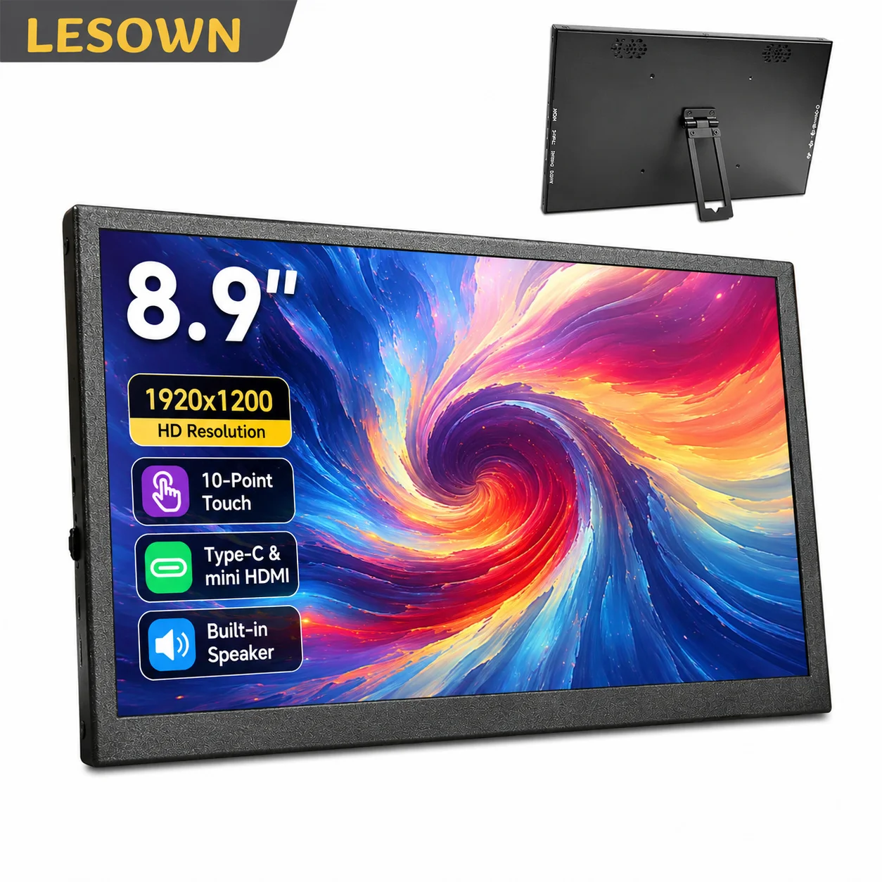 8.9 Inch Portable Monitor 1920x1200 IPS Touch Screen Type-C External Second Display for Laptop Mac