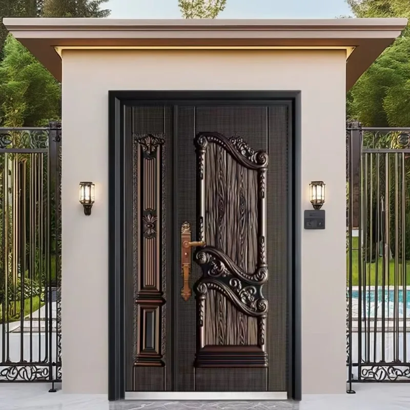 Factory Direct Sales Luxury Villa Exterior Main Entrance Waterproof and Cast Aluminum Fire Resistant Door