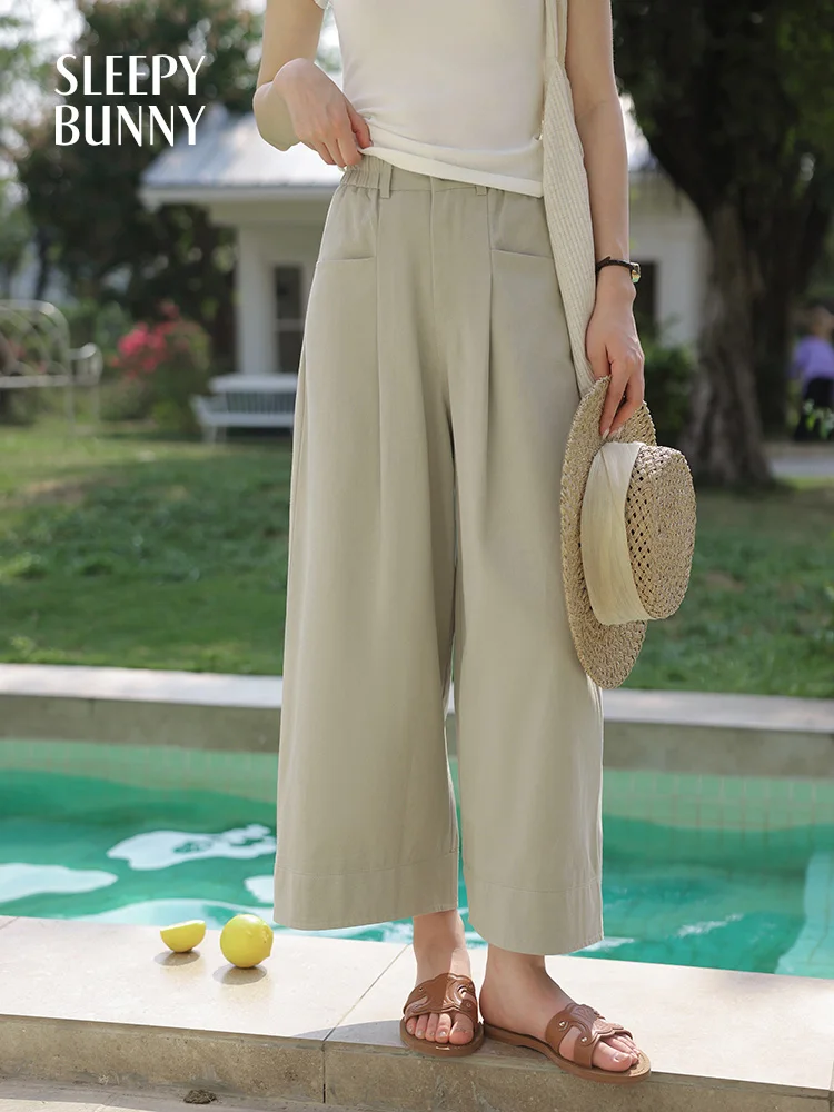 High Waist Balloon Pants Women Summer Cropped Trousers Loose Fit Vintage Style Wide Leg Casual Nine Points Pants Petite Friendly