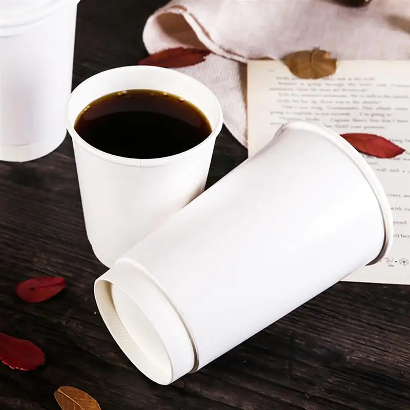 50pcs Disposable Coffee Cups European Style Simplicity Paper Cup With Lid Insulation Takeaway Double-Layer(8/12oz, 280/350ml)