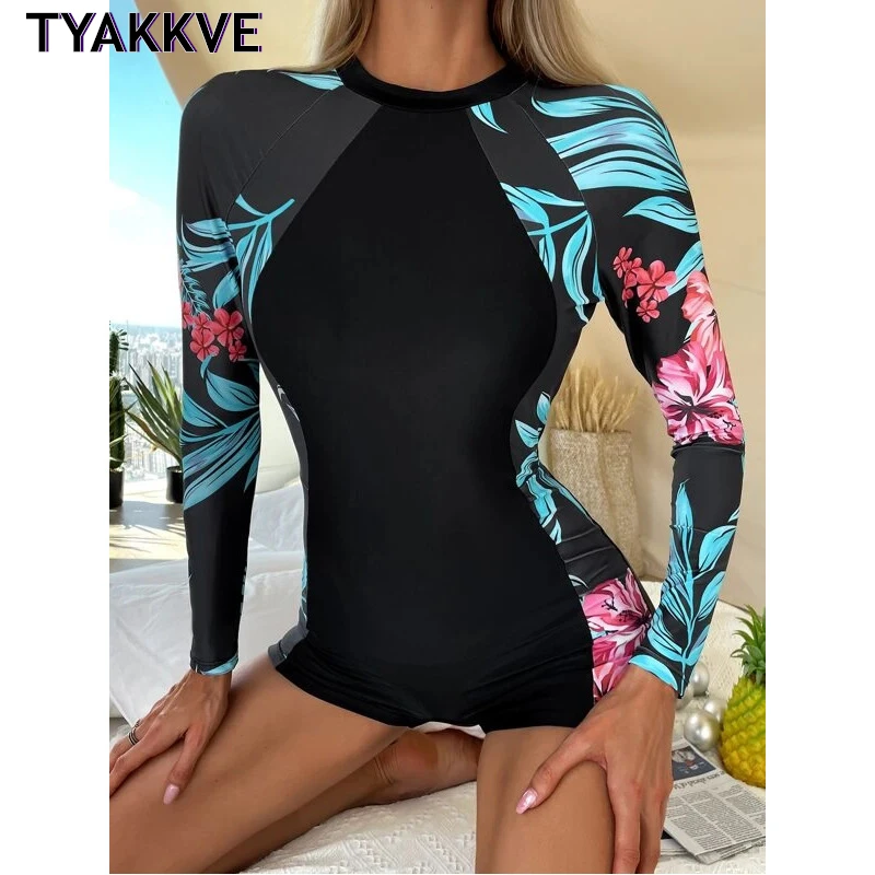 

2024 One Piece Women Swimsuit Rashguard Long Sleeve Swimwear Sport Surfing Boyleg Swim Suit Bathing Suit Beach Wear Bodysuit