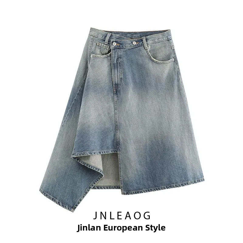 

JNLEAOG модная двубортная джинсовая юбка-миди женская одежда универсальный дизайн талии повседневная полиэфирная ткань