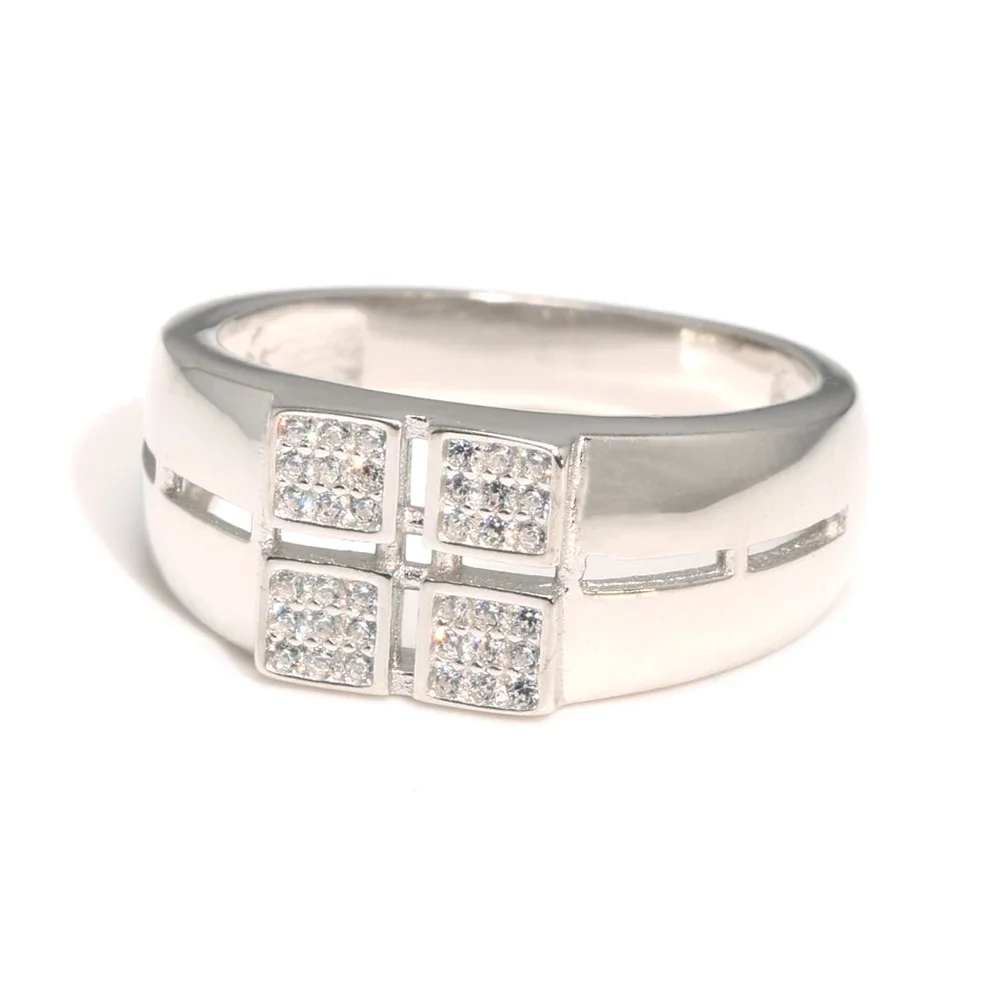

Mens 925 Silver Rings Micro Pave Cubic Zirconia Rectangle Shape Bridal Jewelry Best Gift