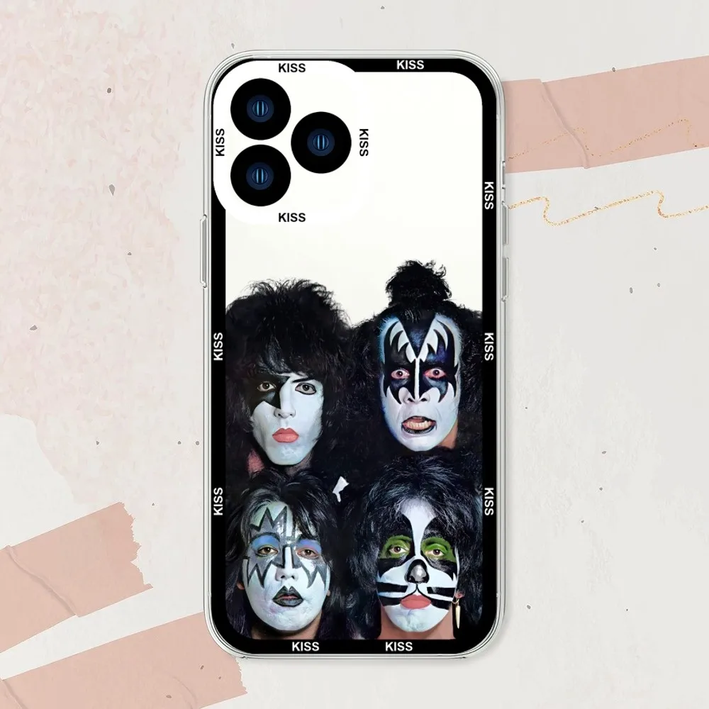 Rock Kiss Band Phone Case For iphone 11 12 13 14 15 Mini Plus Pro Max Transparent Shell