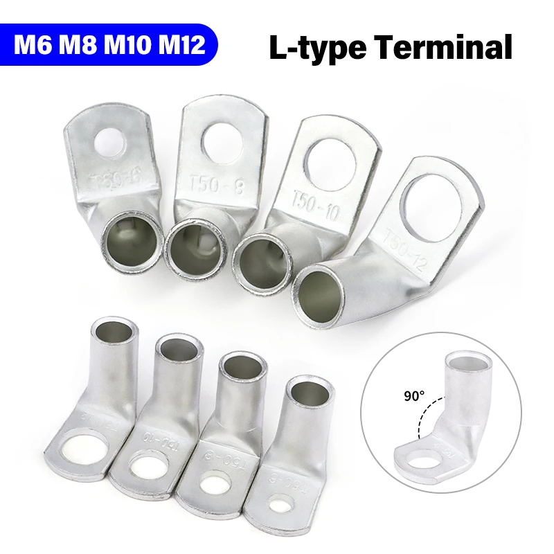 5/10Pcs L-type Right Angle 90 Degree Bend Nose M6 M8 M10 M12 Thickening Wire Terminal Tinned Copper Crimp Connector Cable Lugs