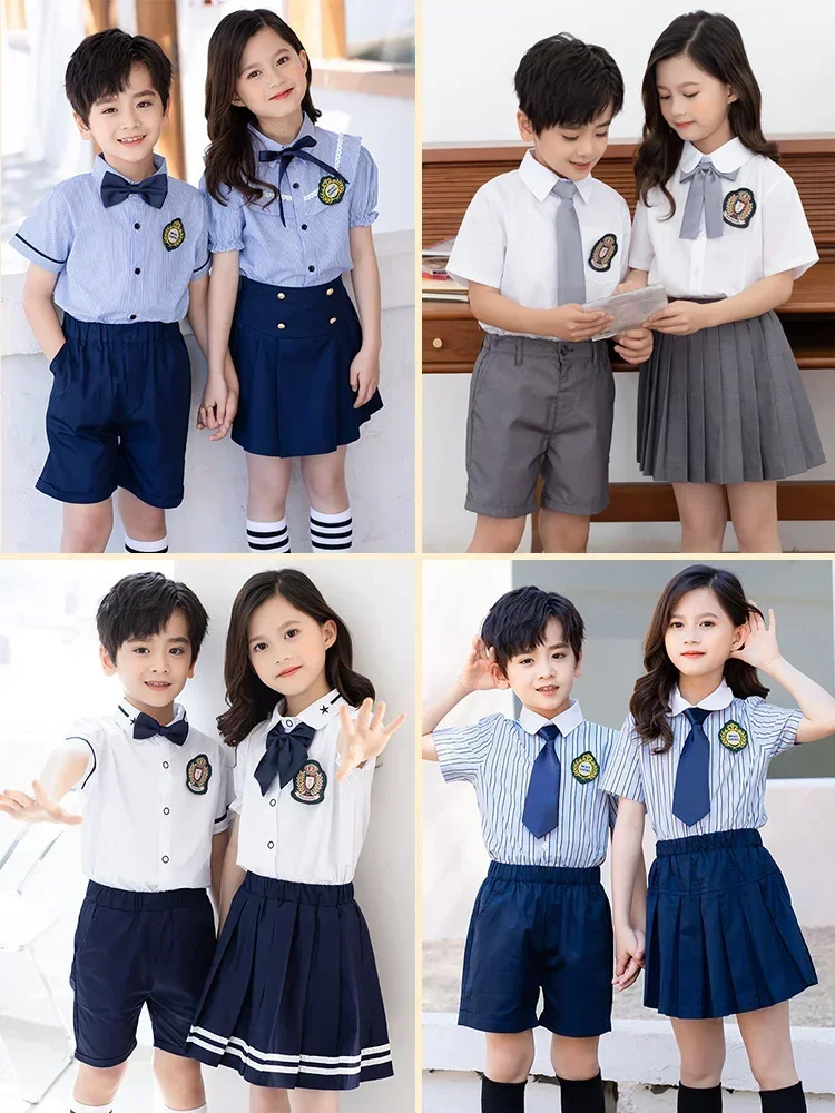 Kindergarten uniforms, summer attire, children\'s style, new class uniforms, navy skirt for school uniforms, English style,