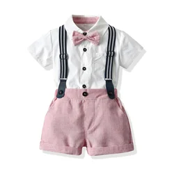 Conjuntos de camisa y pantalones cortos para niño, ropa elegante para ceremonia, camisa de manga corta con solapa, pajarita, Verano