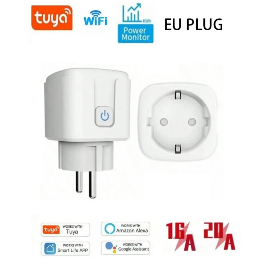 

Tuya Smart Wifi Socket Smart Plug Power Monitor Smart Plug Wifi EU 16A/20A with Power Monitoring Timing Voice Control