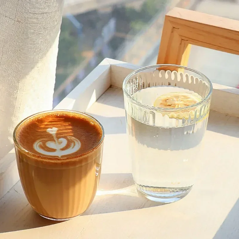 Tazas de café Vintage a rayas de vidrio transparente, taza de café helado con extracto frío, MOCA, vajilla clásica, 250ml/360ml