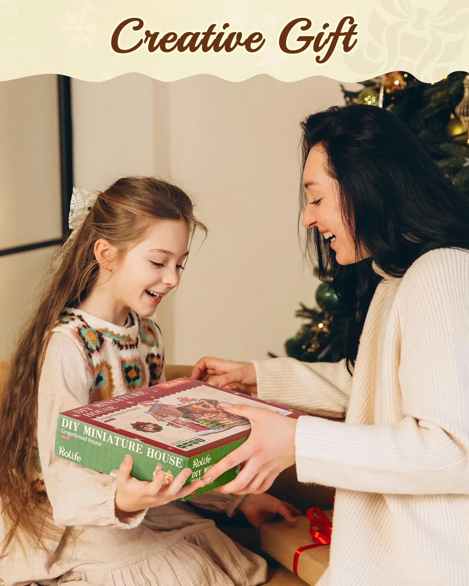 Rolife Casa di pan di zenzero Kit in miniatura fai-da-te Casa delle bambole a tema natalizio con luci per la decorazione domestica Regalo di festa per un amico di famiglia