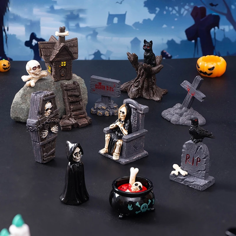 Halloween Micro Landscape Skeleton Miniatures Desktop Handicrafts Mummy Ornaments Home Office Desktop Pumpkin Decor 미니어처