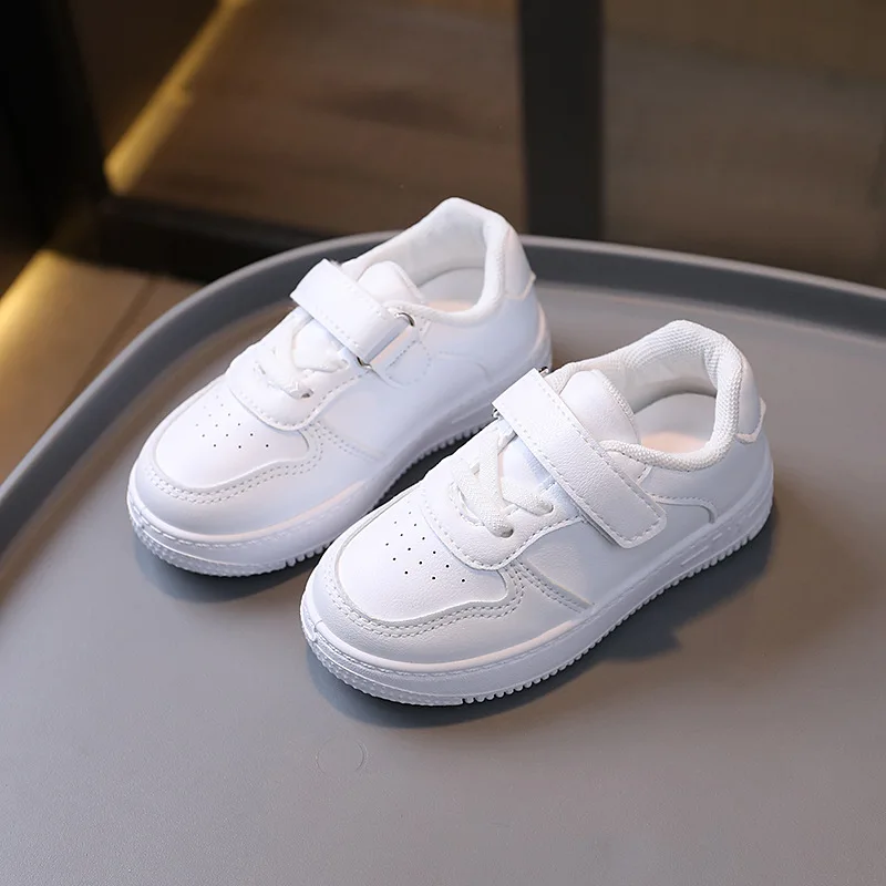 Spring & Summer Breathable Baby Boys & Girls White Shoes Fashion PU Leather Kids Sneakers Sports Casual Toddler Shoes Size 21-38