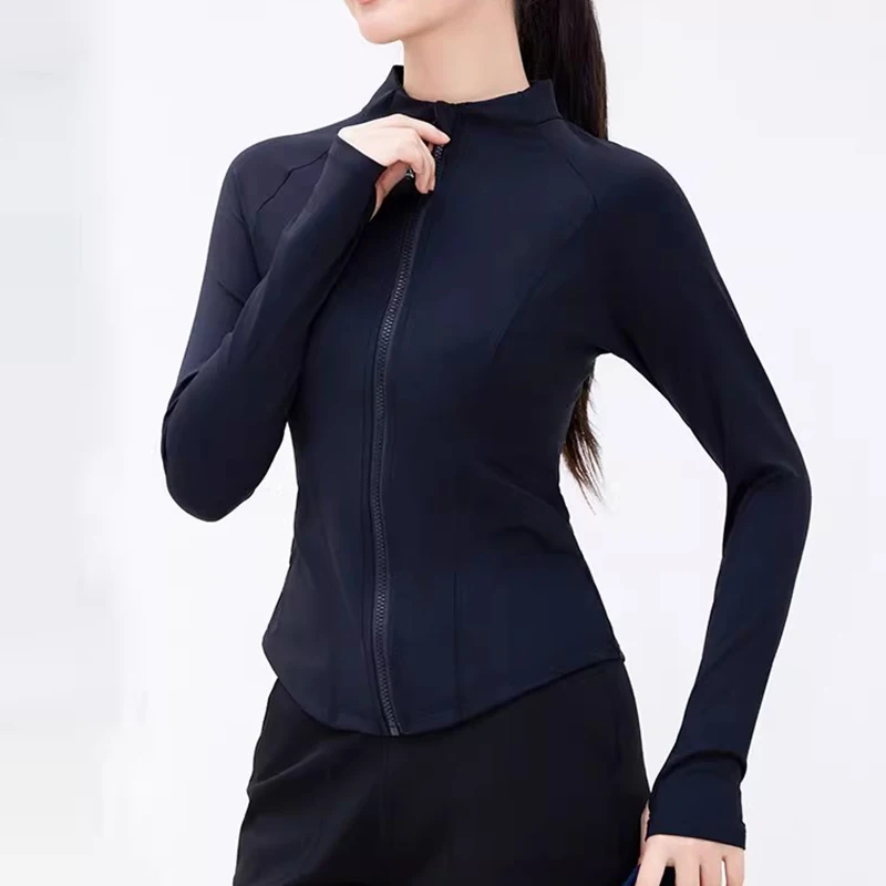 سترة تنحيف نسائية بقصة ضيقة، ياقة واقفة، سحاب، سترة رياضية لليوجا، بلوزة لياقة بدنية دافئة للجري، الخريف، الشتاء