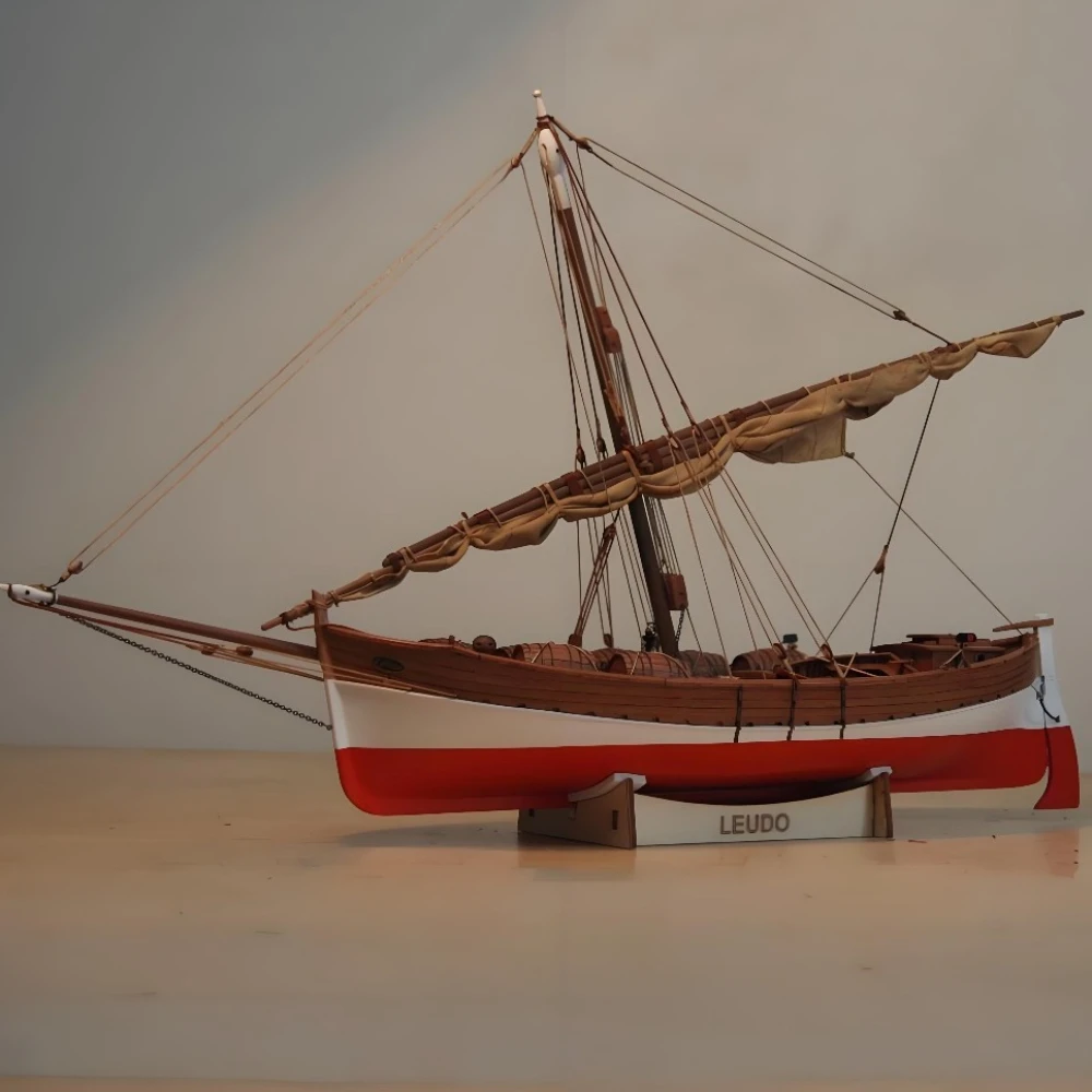 1/48 LEUDO Sailboat Model KIT Wooden Set with Canvas Rigging and Etched Pieces for Personal Assembly of Boat Model Toys