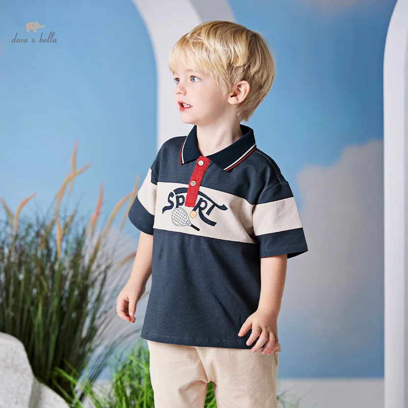 Dave Bella Summer Children Boy Clothes Kid Polo Shirts and Shorts Set Patchwork Cotton Top Bottom 2 Pieces Suit DB2240316