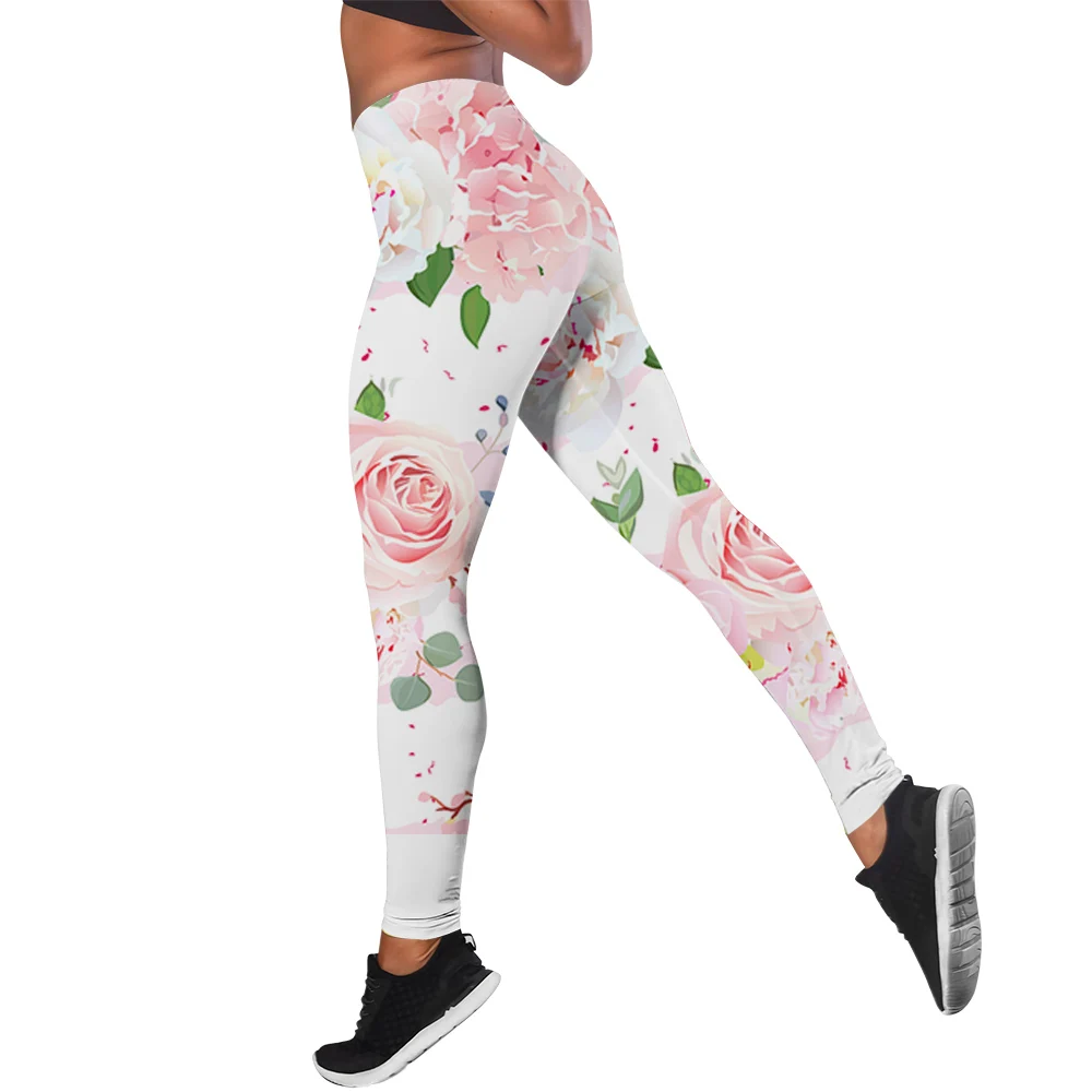 MSIEESO Fashion Floral Leggings Pretty Flower Rose 3D Printed Legging Indoor Outdoor Yoga Pants Jogging Fitness Sportswear