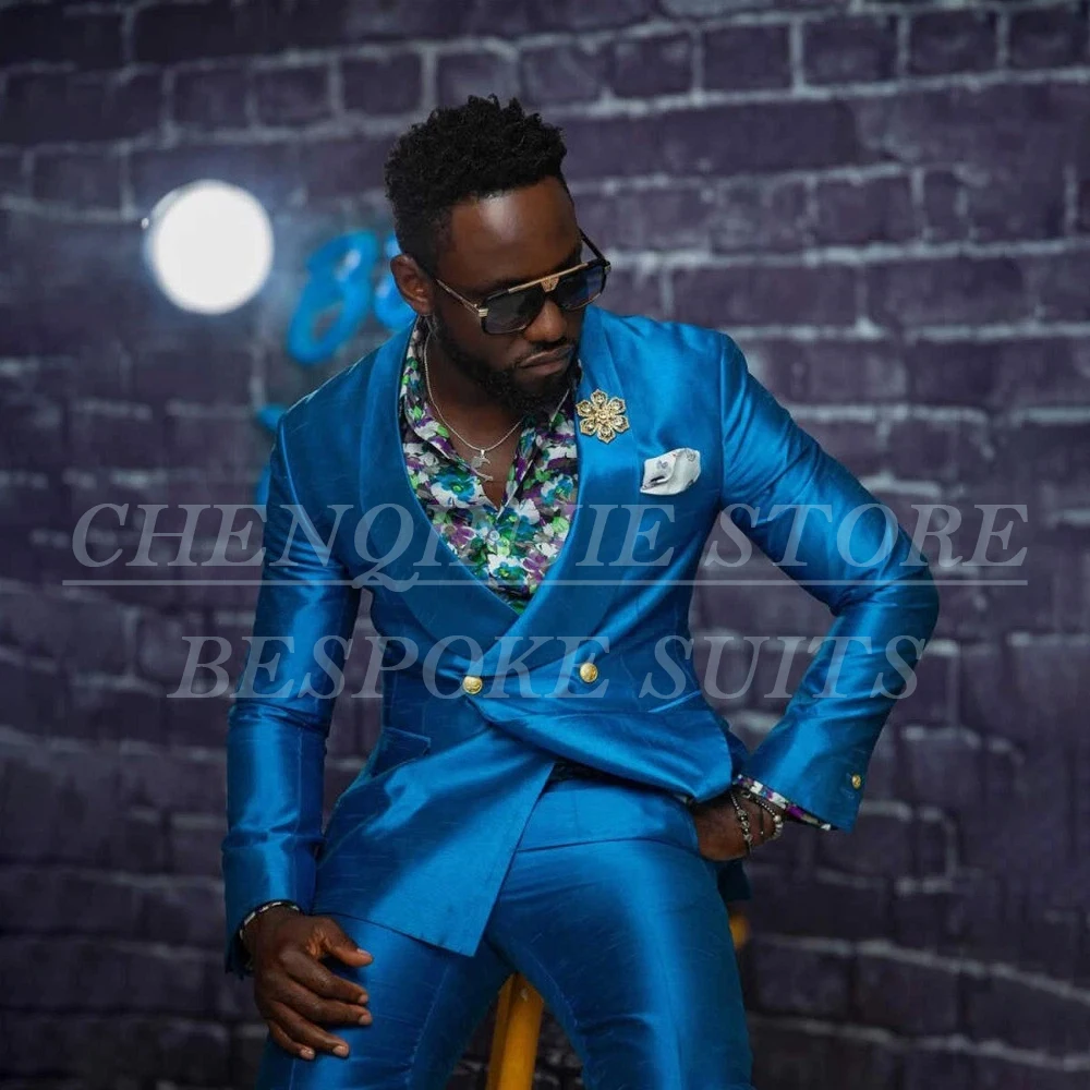 

High Quality Men's Suits Chic Shawl Lapel Double Breasted Male Clothing Customized 2 Piece Jacket Pants Set Customized Blazer