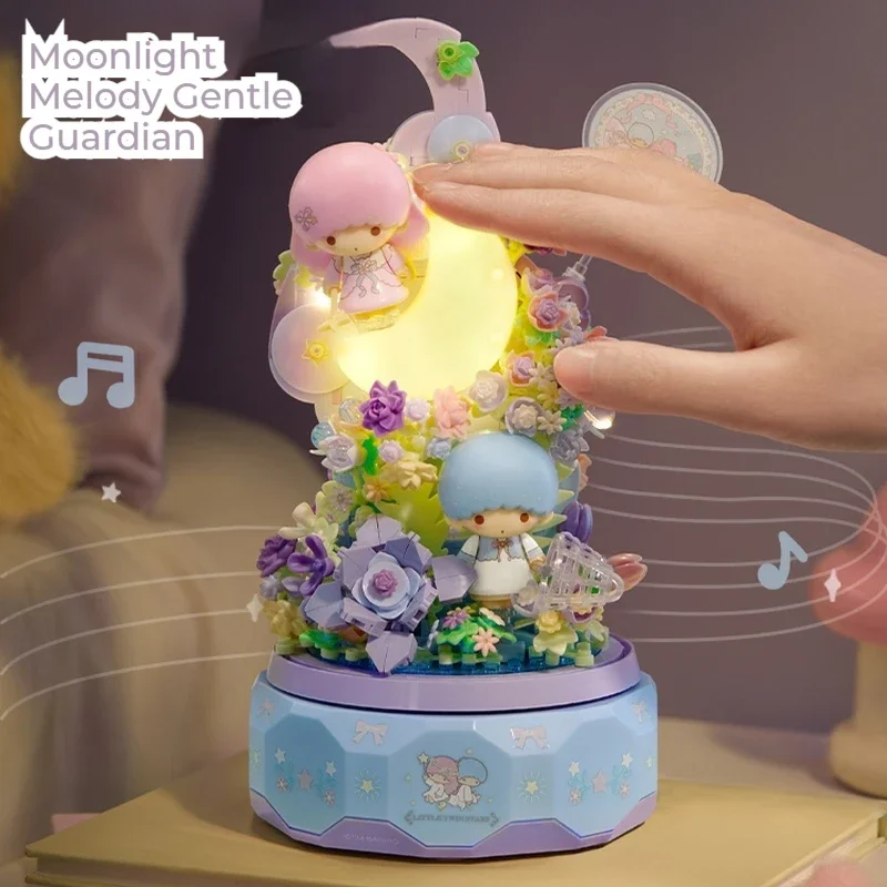 

Wonder Moon Sanrio Music Box Building Blocks Set - Kawaii Hello Kitty Little Twin Stars DIY Toy for Girls Birthday Gift Blind
