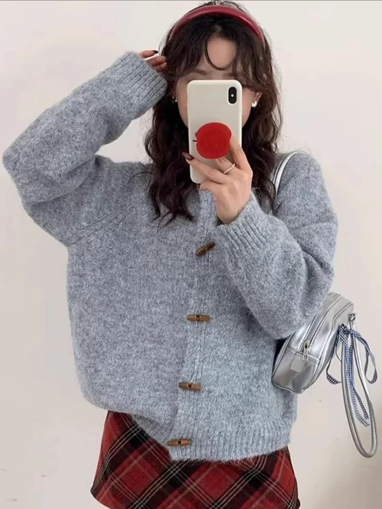 

plus Size Knitted Cardigan Sweater Women's Loose Comfortable Casual Sle Autumn Winter Outerwear Soft Plump MM Vintage Horn ...