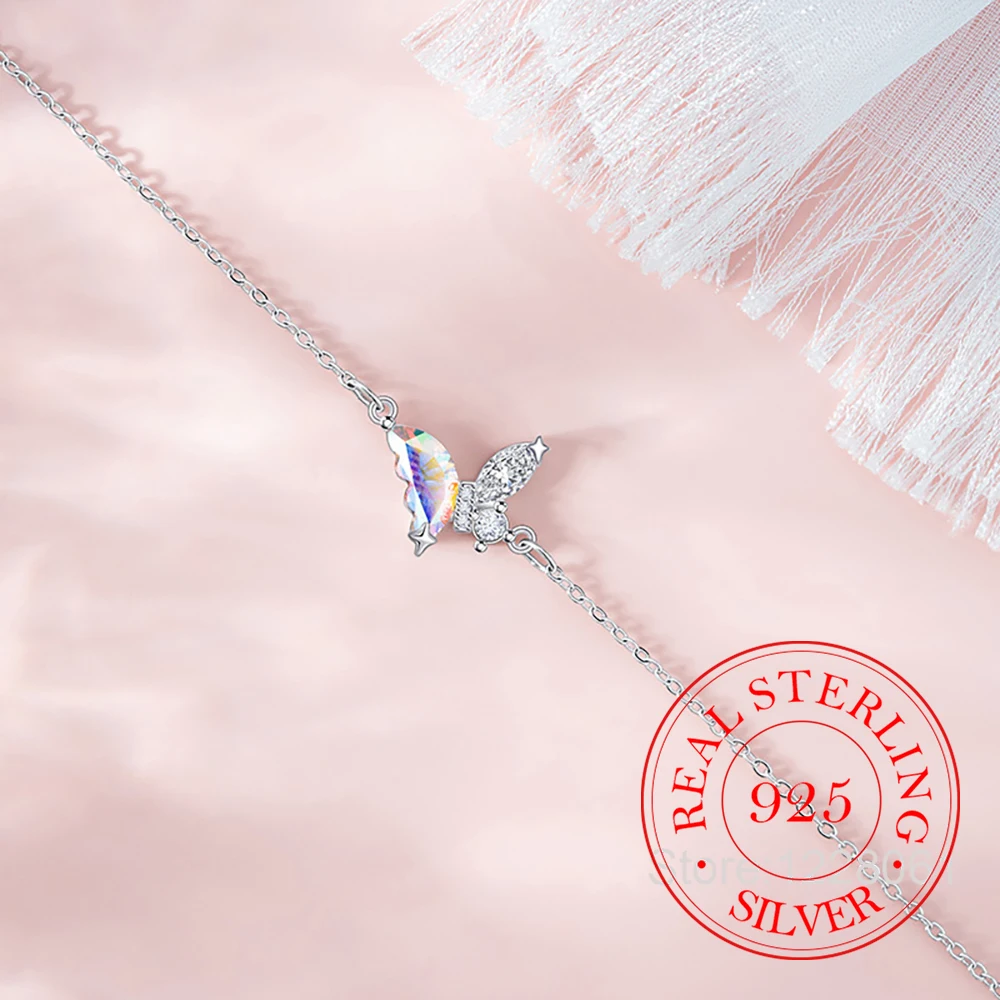 

Аутентичный браслет из стерлингового серебра 925 пробы с кристаллами циркона и бабочкой, регулируемый женский браслет-подвеска, роскошные серебряные украшения, подарок для свадебной вечеринки