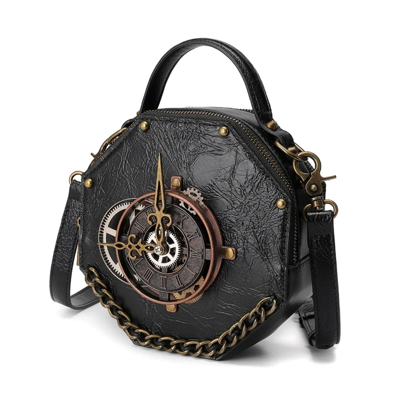 Steampunk PU Leder Messenger Bag Gothic Handtasche Retro Handheld Umhängetasche Umhängetaschen Satchel