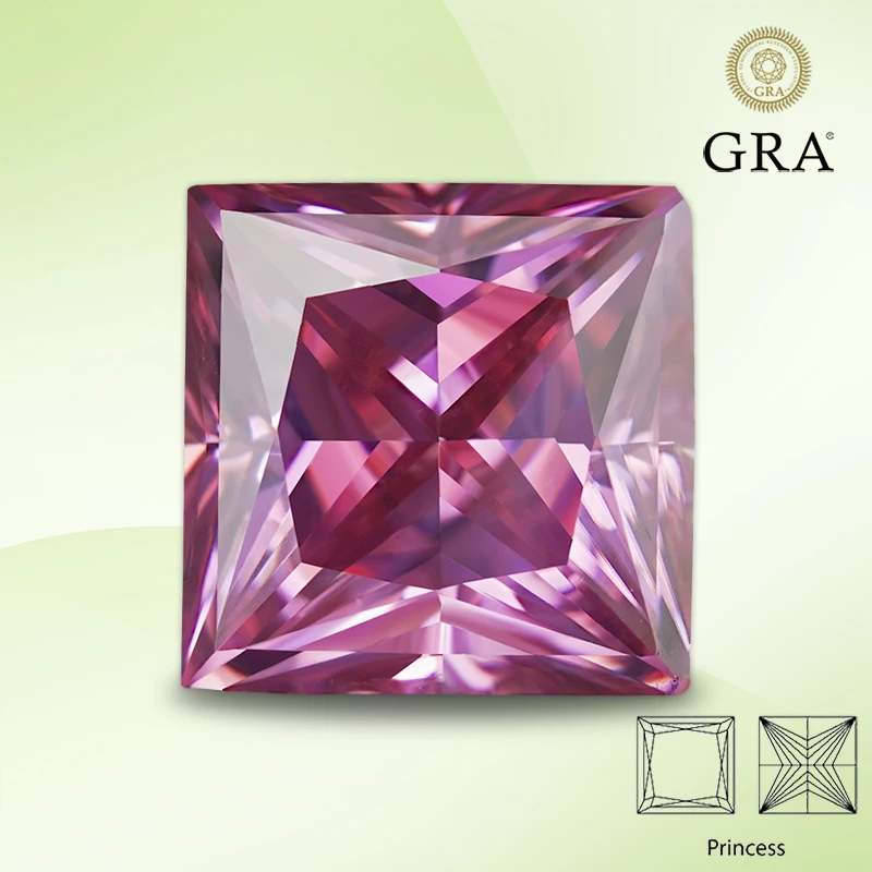 

Moissanite Stone Princess Cut Pink Color Gemstone Lab Created Heat Diamond for DIY Jewelry Making Materials with GRA Certificate