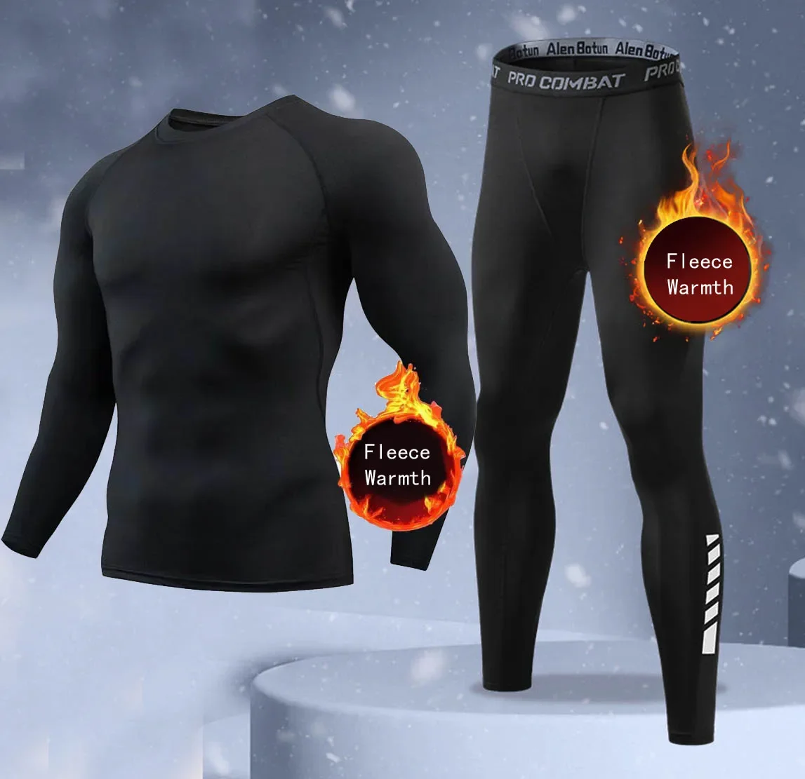 New 2-pieces Winter Warm Men Underwear Set Fleece Thermal Undershirts Long Johns Compression Tights Fitness Sports Tracksuit Set view 3