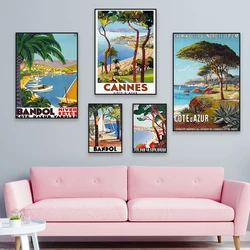 Cannes Cote d'Azur France Travel Poster Bandol Cote d'Azur Vintage Canvas Painting L'ete Sur la Cote d'Azur Art Office Decor