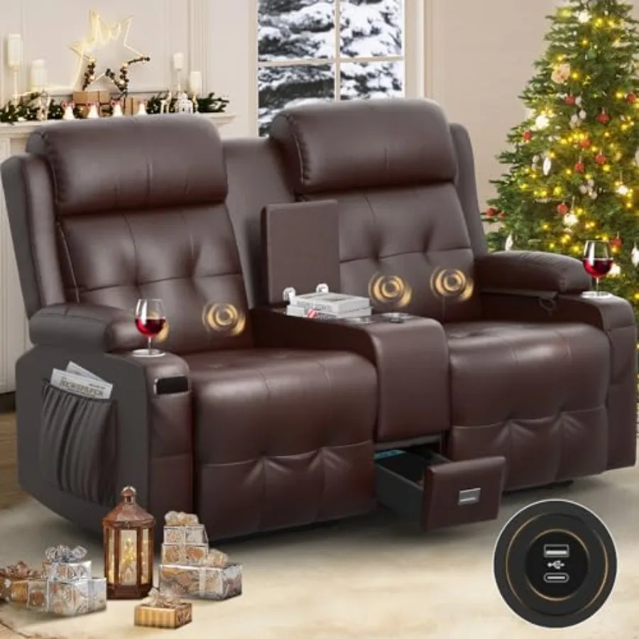 

Reclining Loveseat, Massage Loveseat Recliner Sofa Heavy Weight Capacity, RV Love Seat Chair Clearance with Console, USB, Type