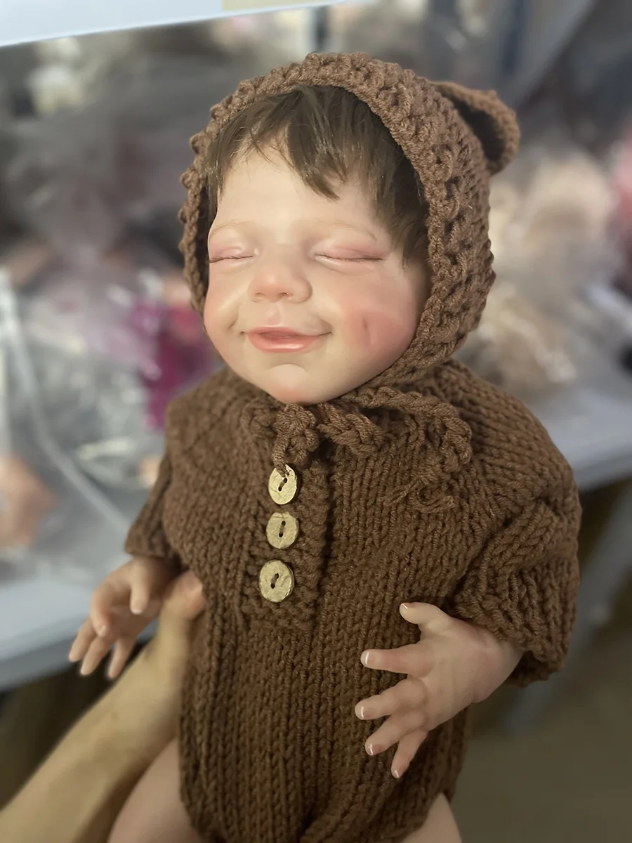 

49cm Reborn Doll April Newborn Full Body Silicone with Rooted Hair 3D Skin Touch Soft Visible Veins High Quality Handmade Doll