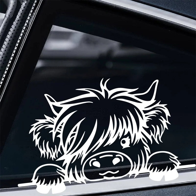Playful Highland Cow Sticker 1PC Cute Animal Vinyl Decal Styling Decor For Car Window Mug Locker Guitar Case Accessories