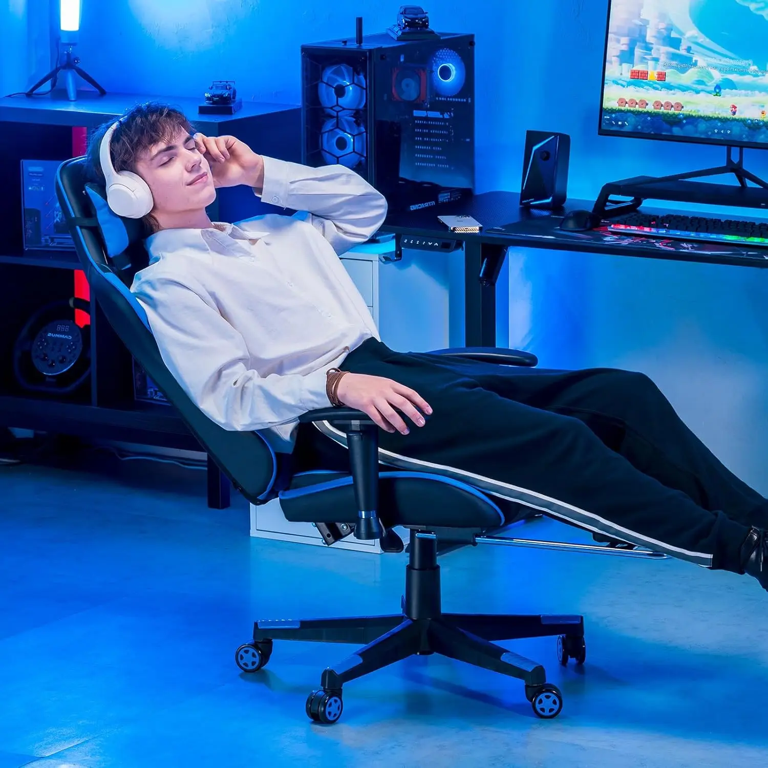 

Игровое кресло с подставкой для ног, эргономичное настольное кресло для компьютерных игр, игровое кресло с откидной спинкой, регулировка высоты сиденья