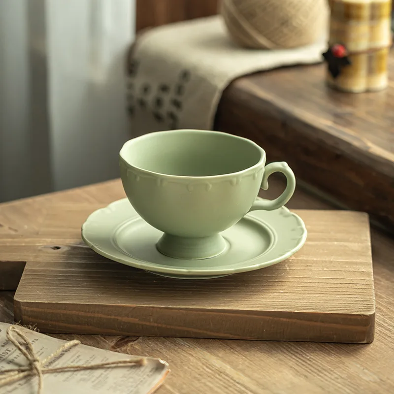 

Elegant French Vintage Ceramic Coffee Cup Saucer for Afternoon Tea Breakfast Floral Tea Cup