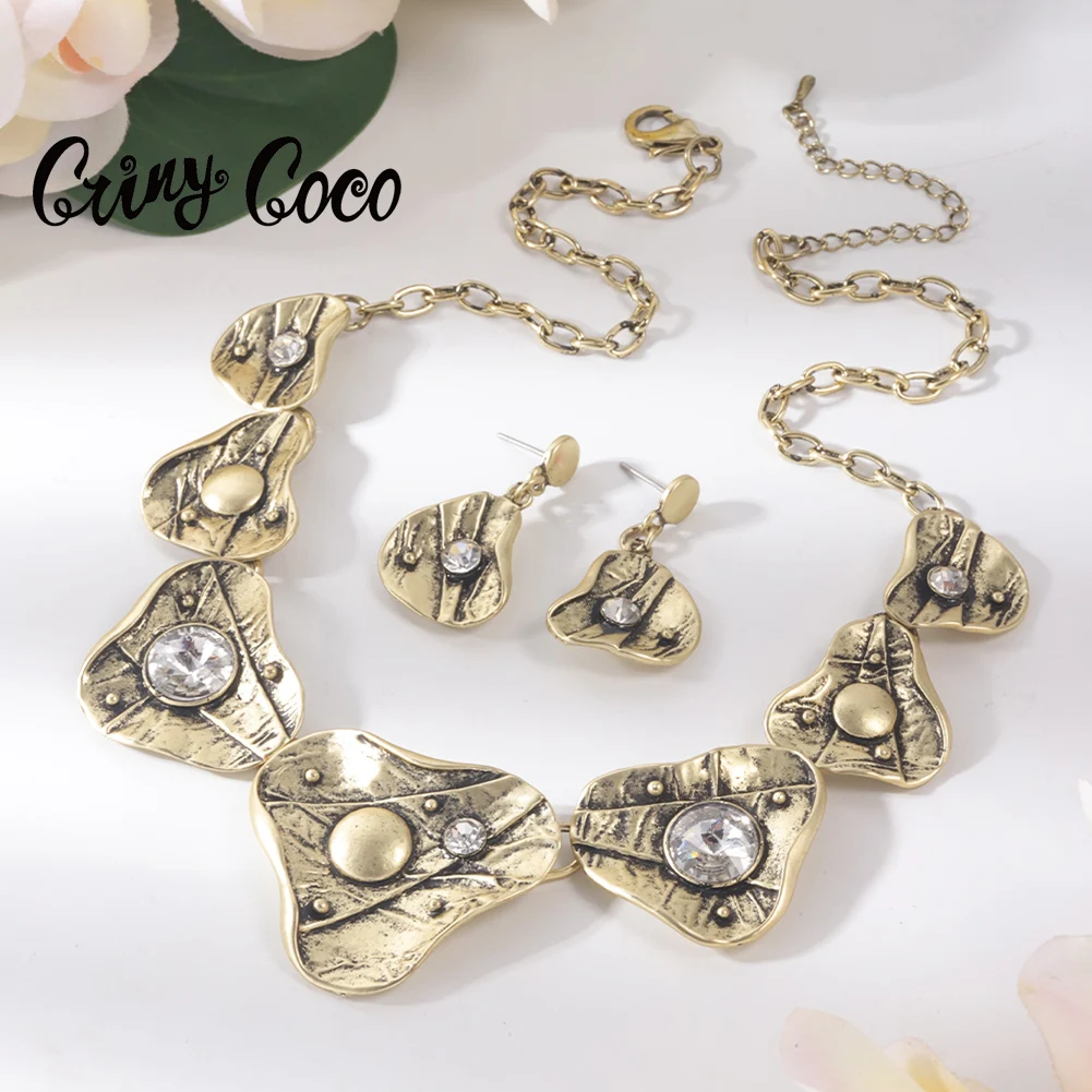 Cring Coco Metal Necklaces Big Pendant Female Crystal Choker New Jewelry Vintage Chains Necklace Christmas Gift for Women Girl