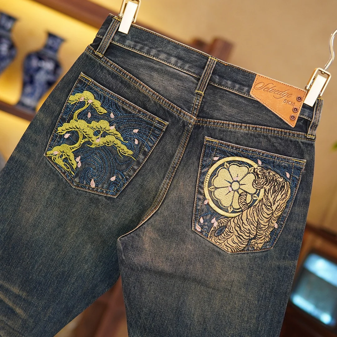 

Chinese Trend 14oz Selvedge Denim Jeans for Men Regular Straight Fit 100% Cotton American Vintage Casual Early Spring Style 5KM