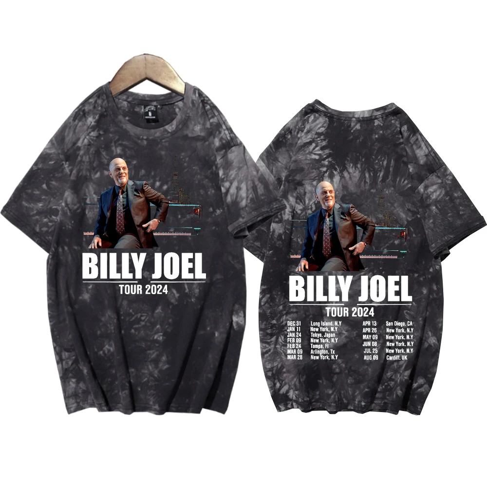 Billy joel tour-tie-dye camisas para homens e mulheres, harajuku, casual, regular, oversize, impressão, verão, 2024