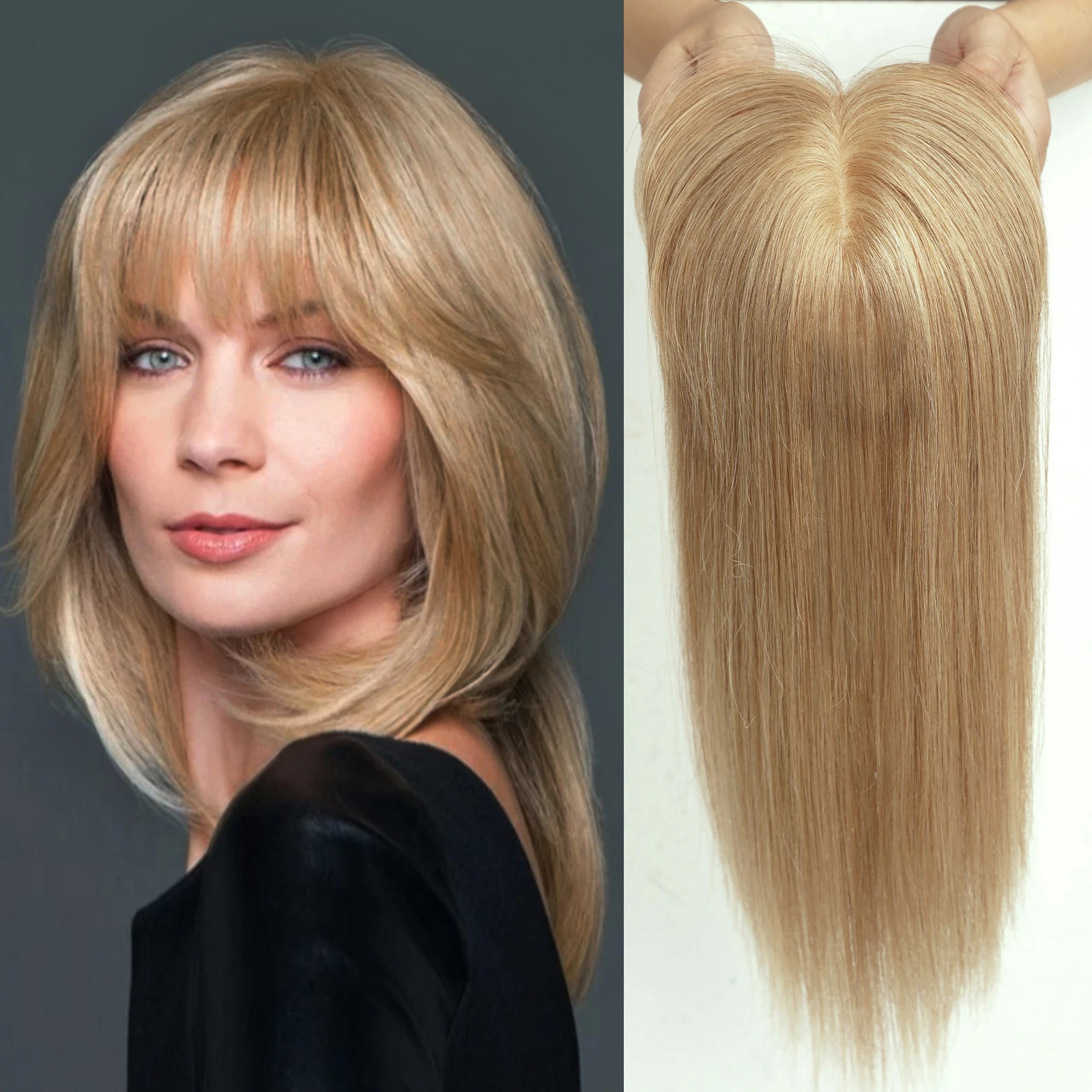 Auburn 14 Inch Silk Base Human Hair Topper 100% Remy Human Hair Topper Clip in Hairpiece for Women Thin Skin Top Hair Extensions image 3