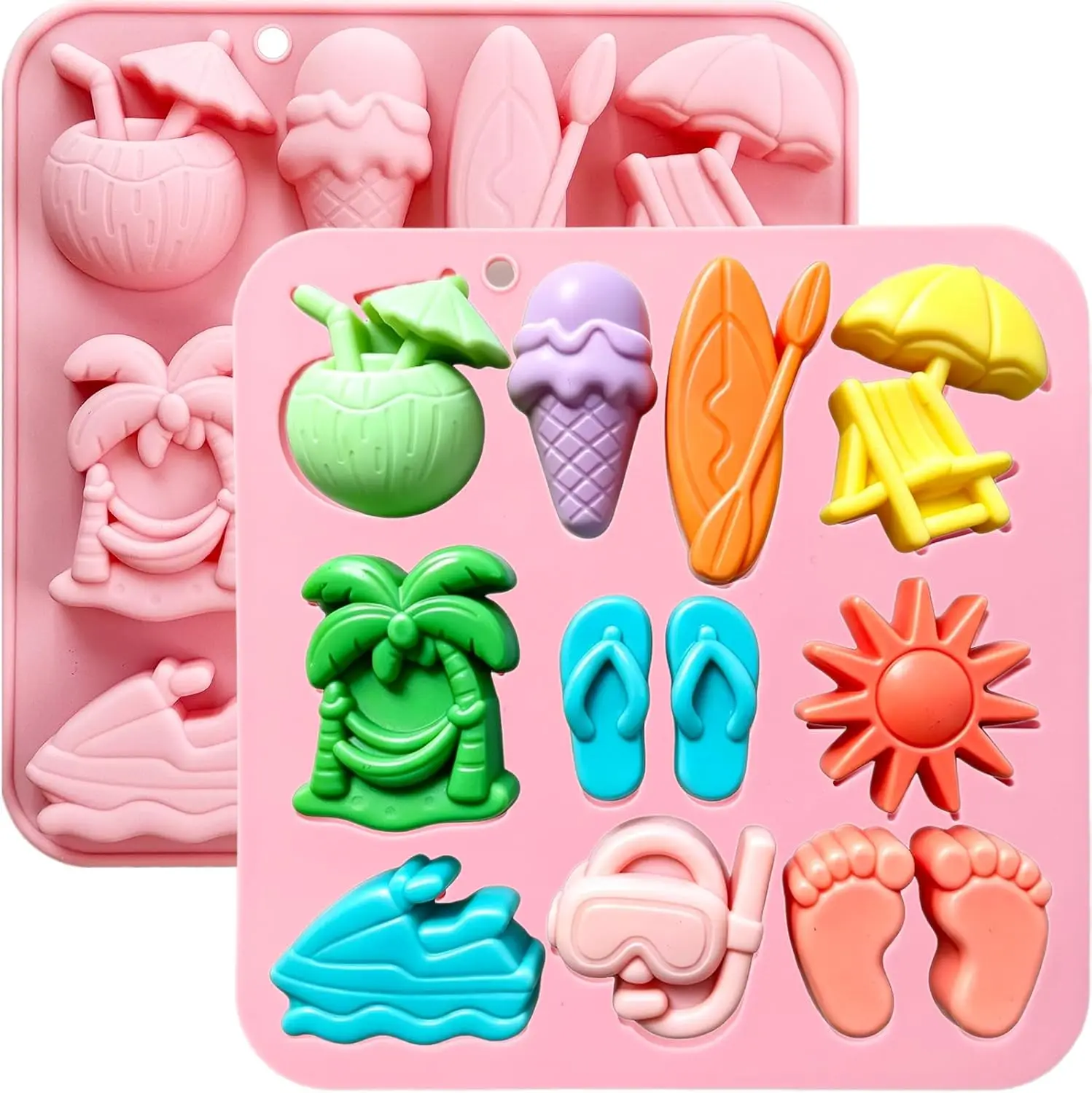 Summer Beach Silicone Molds 10 Cavity Tropical Beach Theme Silicone Mold for Chocolate, Candy, Resin, Ice Cube, Cake Decoration
