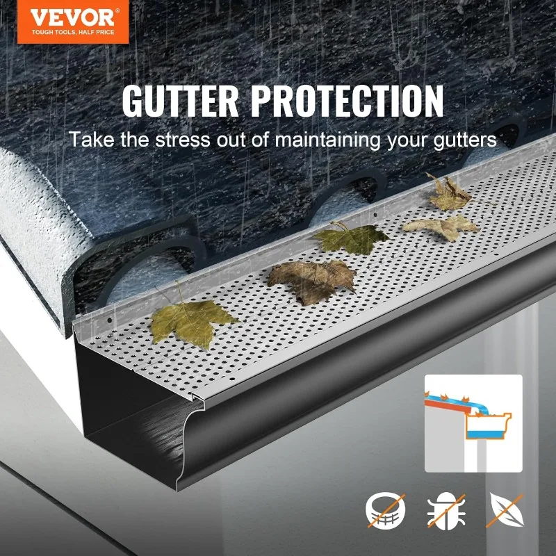 VEVOR Gutter Guard, 6 inch Width, Aluminum Leaf Filter DIY Gutter Cover, 26 PCS 104 ft Total Length, 0.157'' Hole Diameter